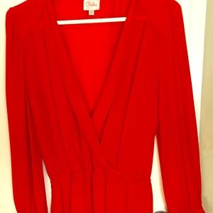 Red Silk Parker dress with cinched waist